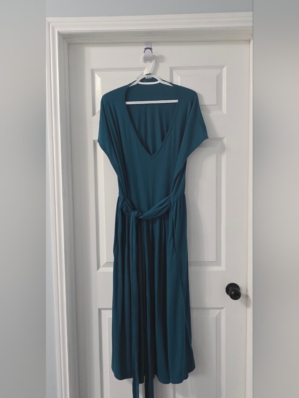 BloomChicTeal V-Neck Maxi Dress with Self-Tie Waist WITH POCKETS!
